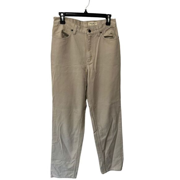 Vintage Eddie Bauer Old School High Waist Khaki Denim Pants Size 10 LONG TALL - Picture 1 of 8